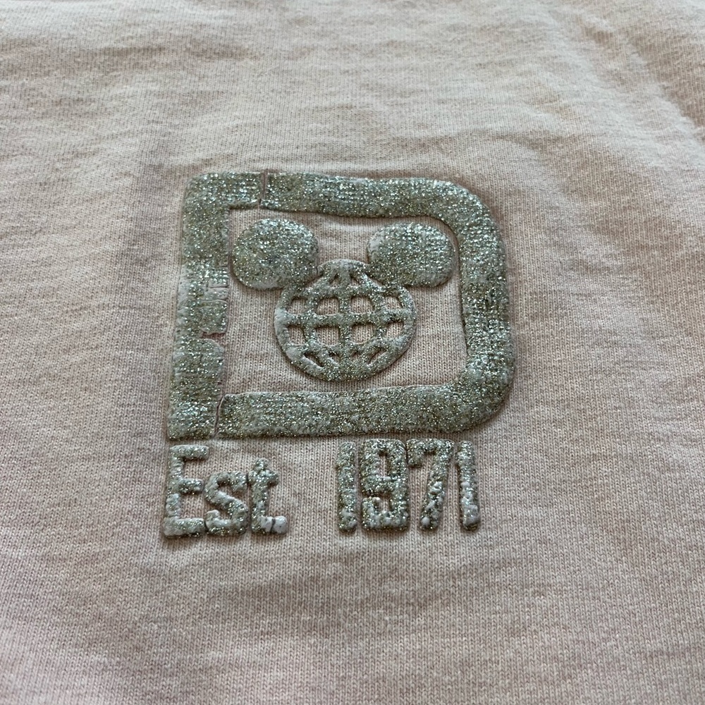 Disney World Spirit Jersey Glitter Puff Long Sleeve Size Large Peach Gold - Picture 6 of 13